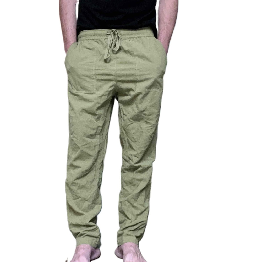 Mens Olive Green Drawstring Waist Yoga Style Pants